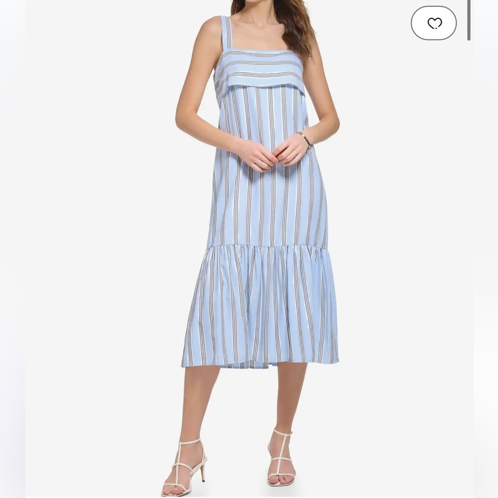 DKNY size large Sleeveless Lurex Stripe Dress Color:Frosting Blue Combo